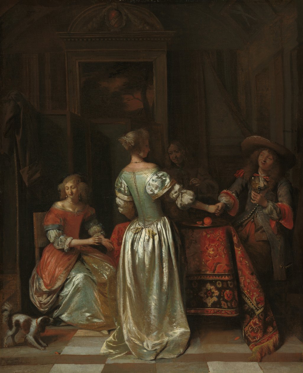 Tervehdys, c. 1675. tekijältä Pieter de Hooch