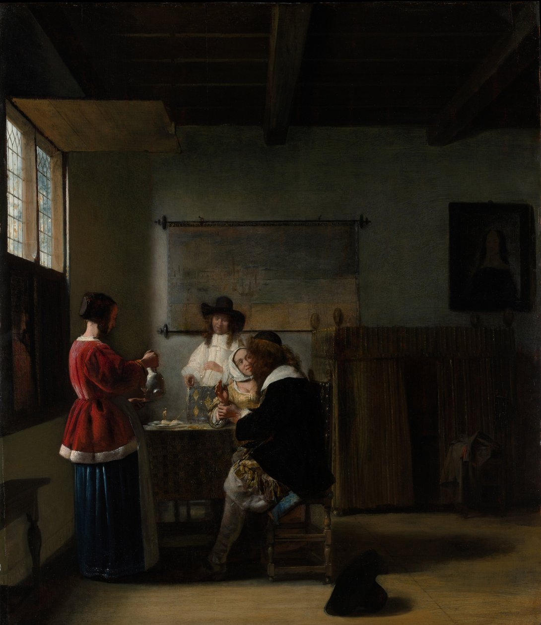 The Visit, n. 1657 (öljy puulle) tekijältä Pieter de Hooch