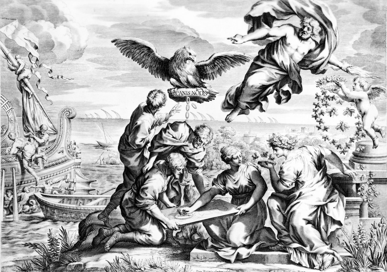 Allegoria Barberinin perheestä, Karl Audranin tekemä vedos n.1623-40. tekijältä Pietro da Cortona