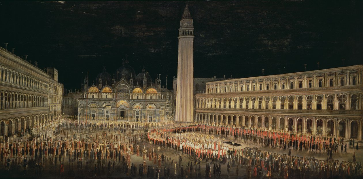 Kynttiläkulkue Piazza San Marcon läpi tekijältä Pietro Antoniani