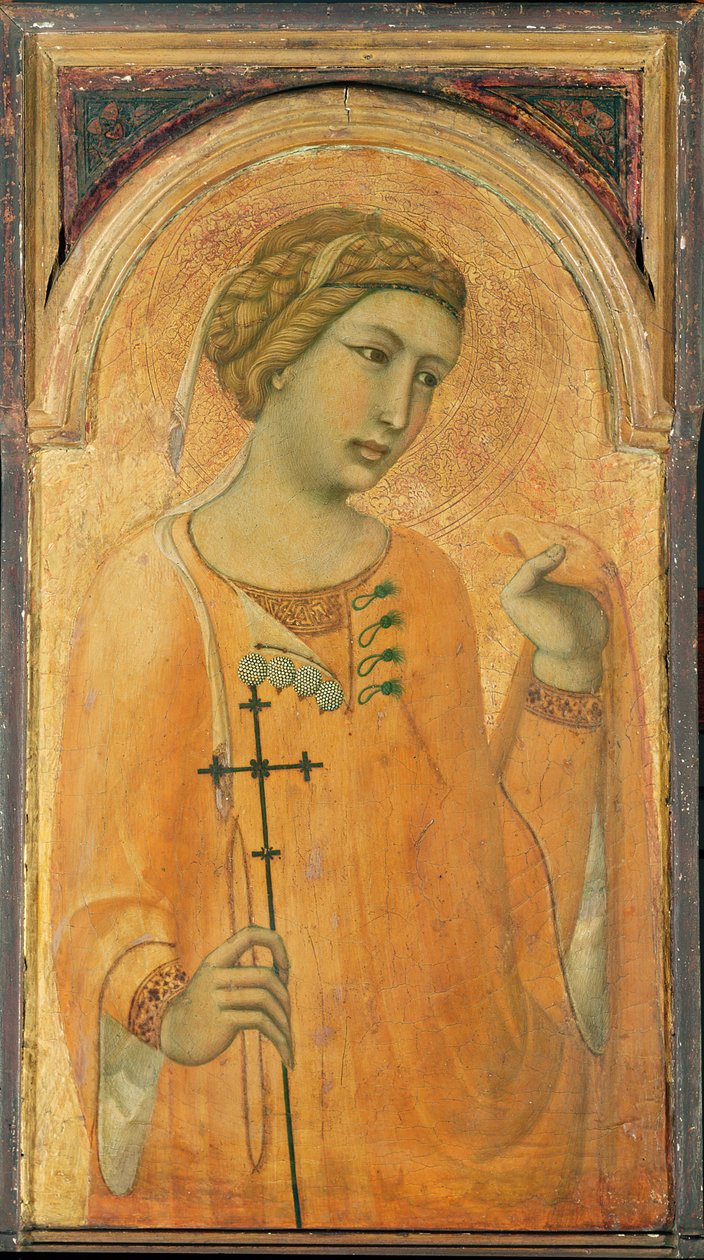 Naispuolinen pyhimys, mahdollisesti Pyhä Margareta, 1320-29 (tempera ja lehtikulta paneelille) tekijältä Pietro Lorenzetti