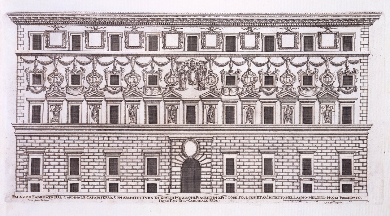 Palazzo Capodiferro, Rooma, teoksesta "Palazzi di Roma", osa I, julkaistu 1654. tekijältä Pietro Ferrerio