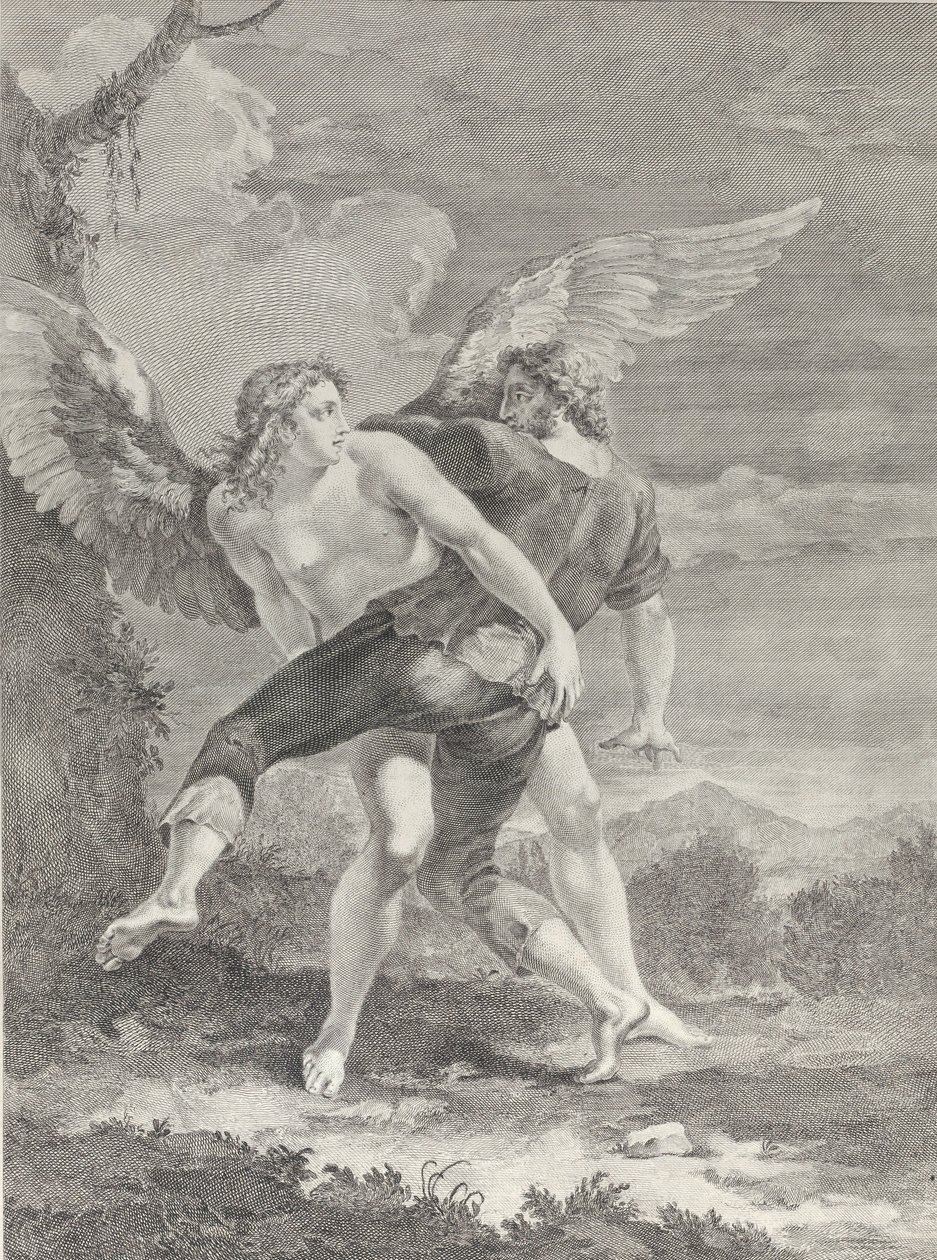 Jaakob paini enkelin kanssa, 1730-39. tekijältä Pietro Monaco