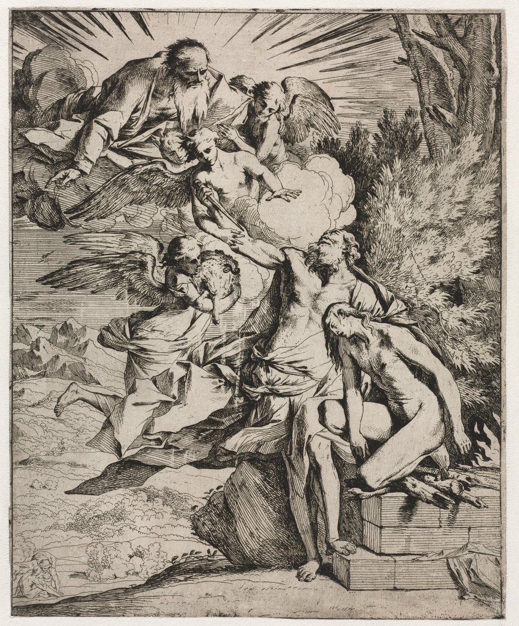 Abrahamin uhri, n. 1645-50. tekijältä Pietro Testa
