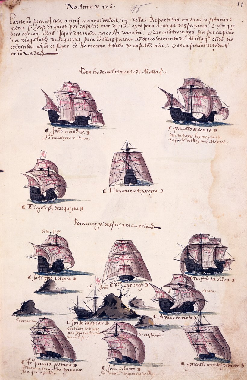 Uusi tutkimusmatka Intiaan vuonna 1508, "Livro das Armadas" tekijältä Portuguese School