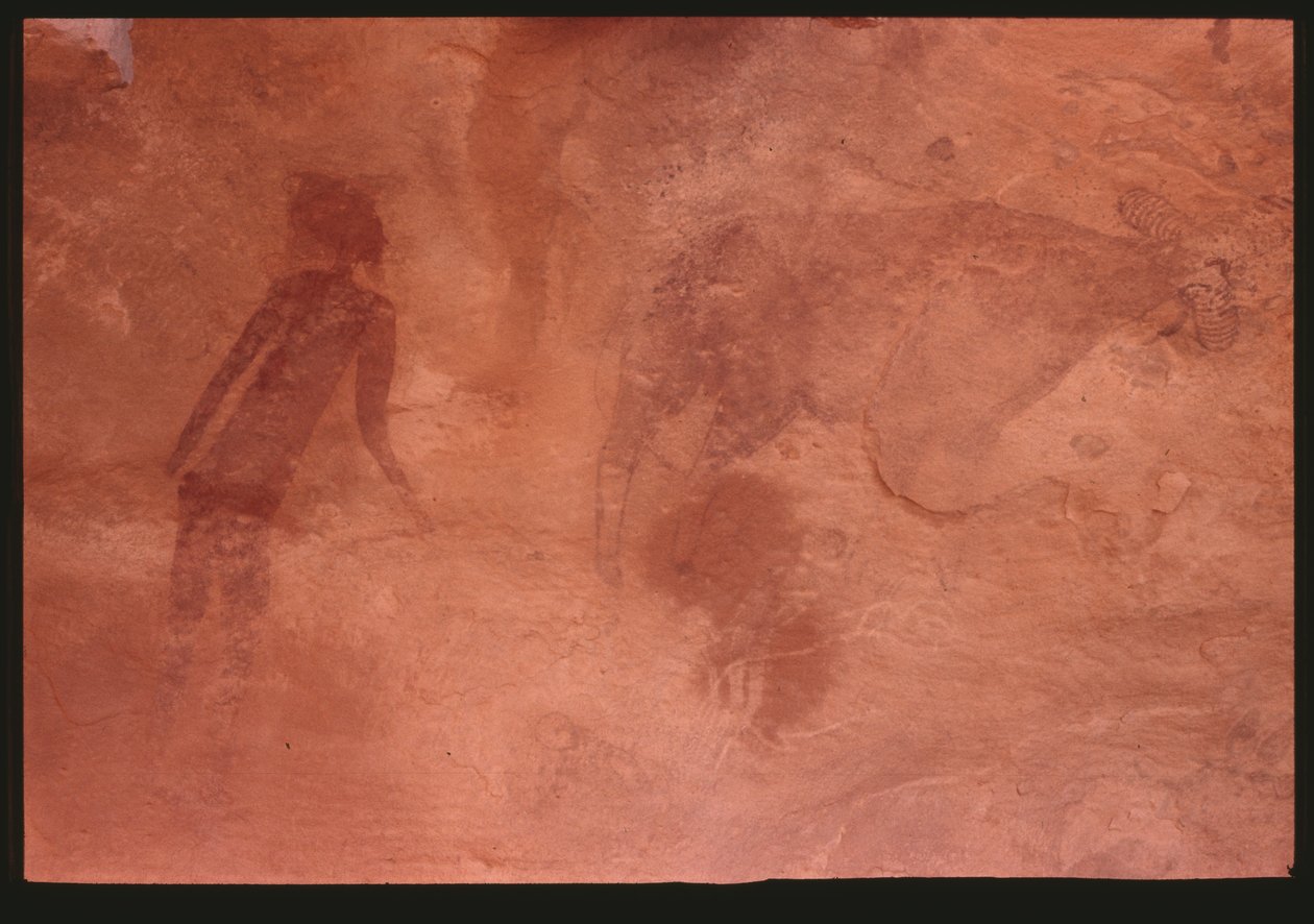 Ihmishahmo ja härkä (kalliomaalaus) tekijältä Prehistoric