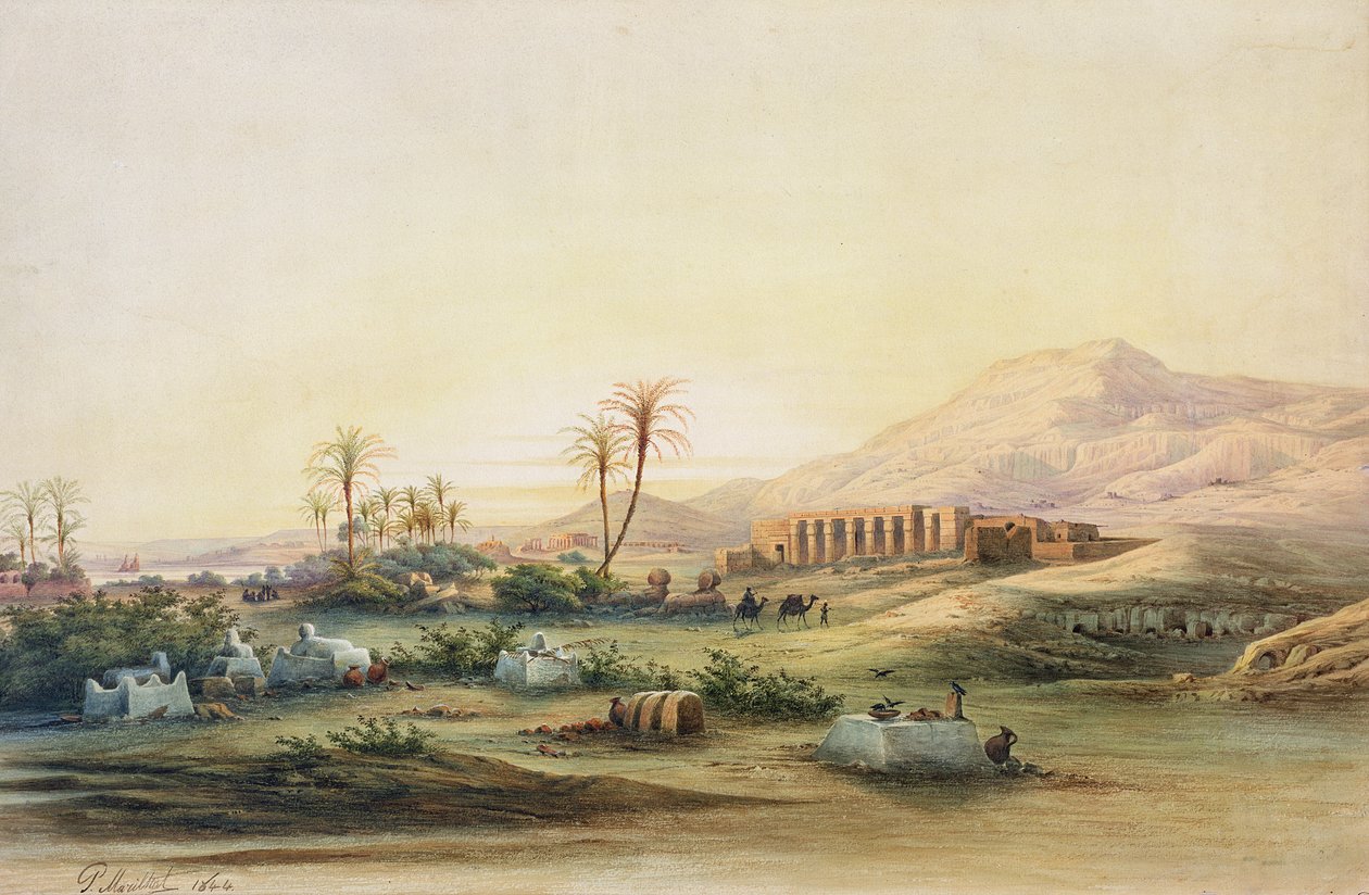 Niilin laakso ja Seti I:n temppelin rauniot, 1844 (kynä ja wc paperilla) tekijältä Prosper Georges Antoine Marilhat