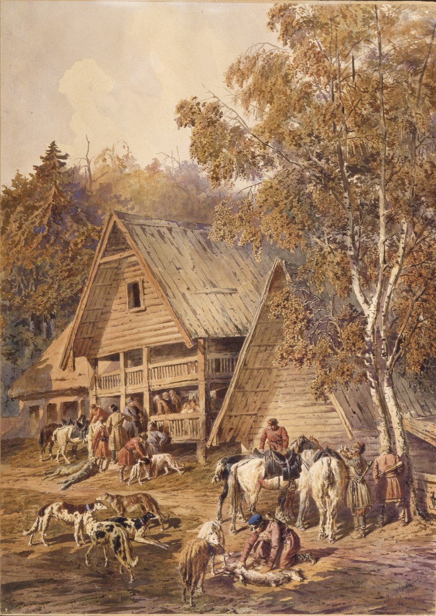 Metsästäjät, 1863 tekijältä Pyotr Petrovich Sokolov