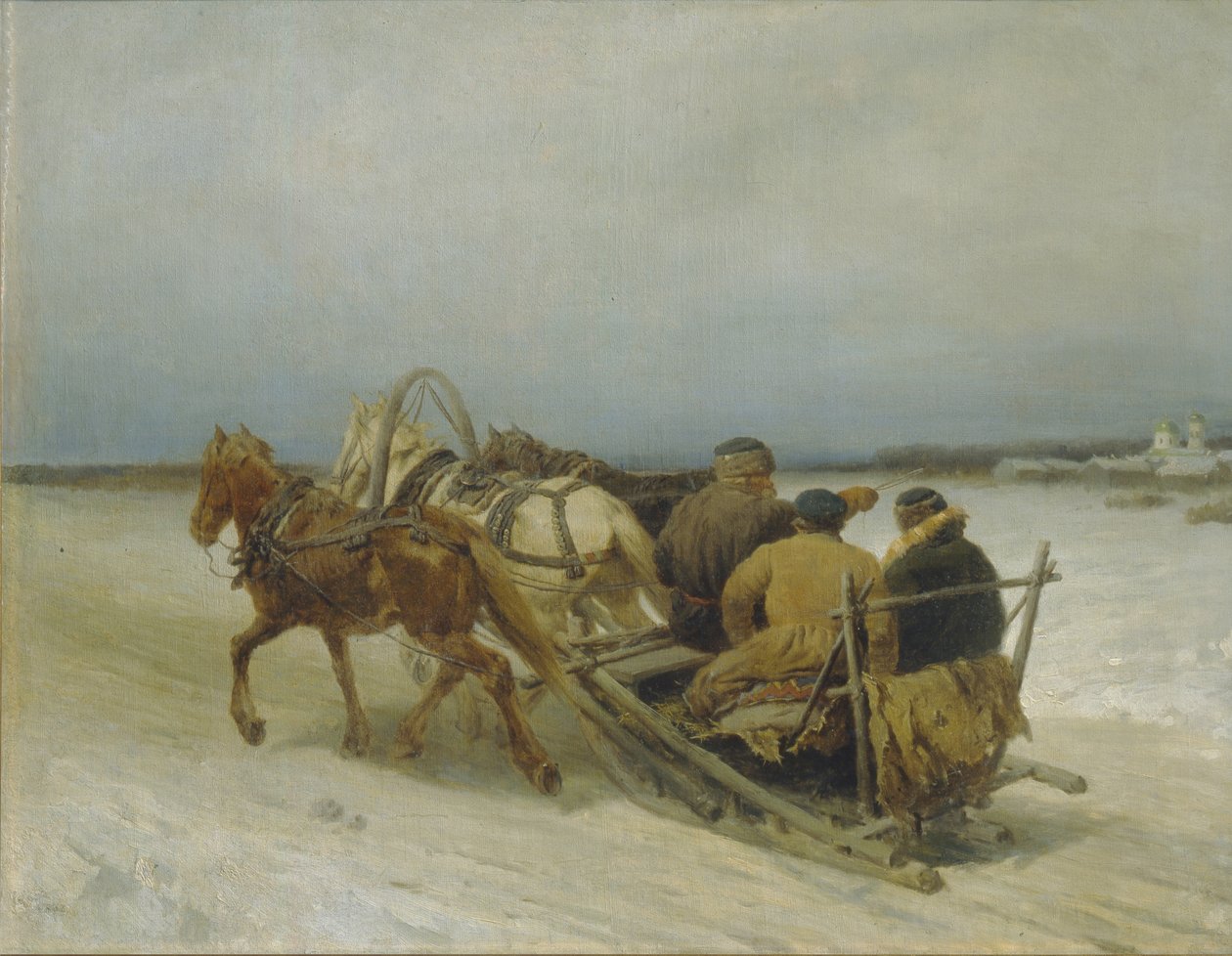 Troikka talvella, 1880-luku tekijältä Pyotr Petrovich Sokolov