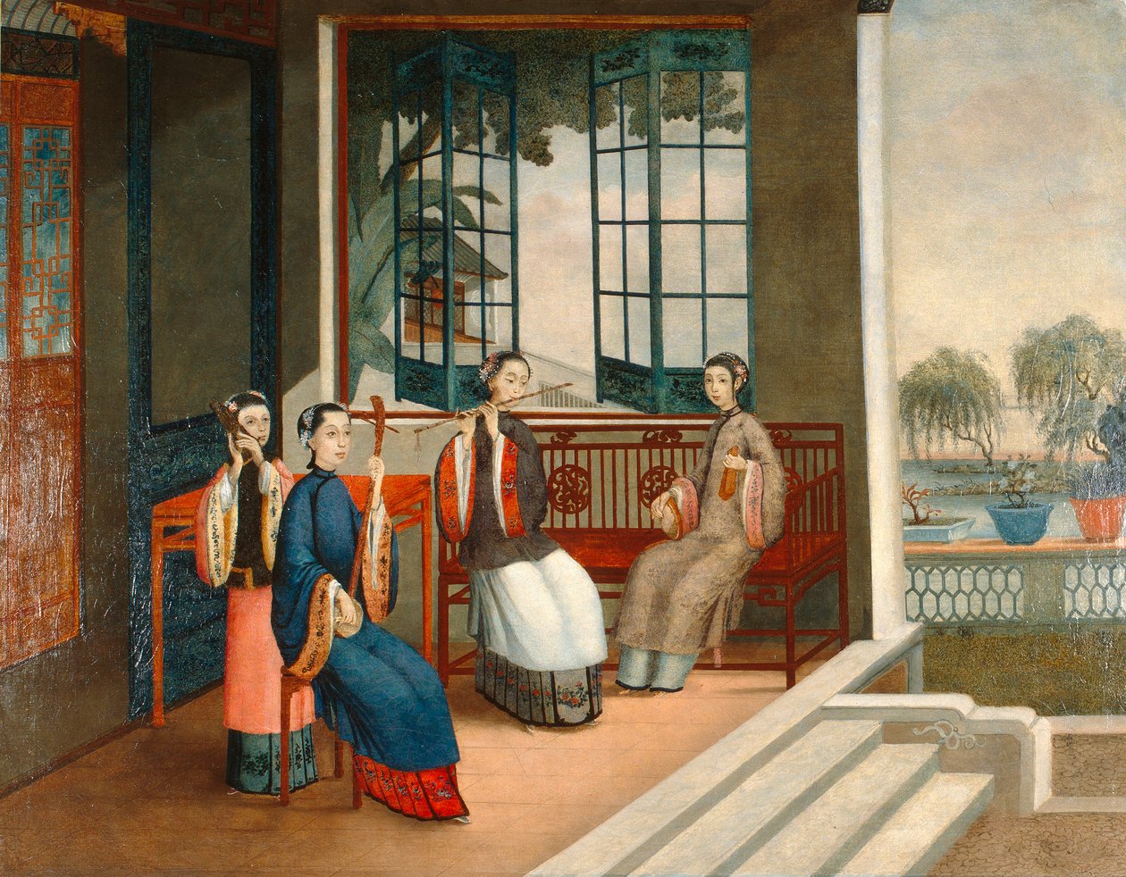 Muusikot, noin 1800 (öljy kankaalle). tekijältä Qing Dynasty Chinese School