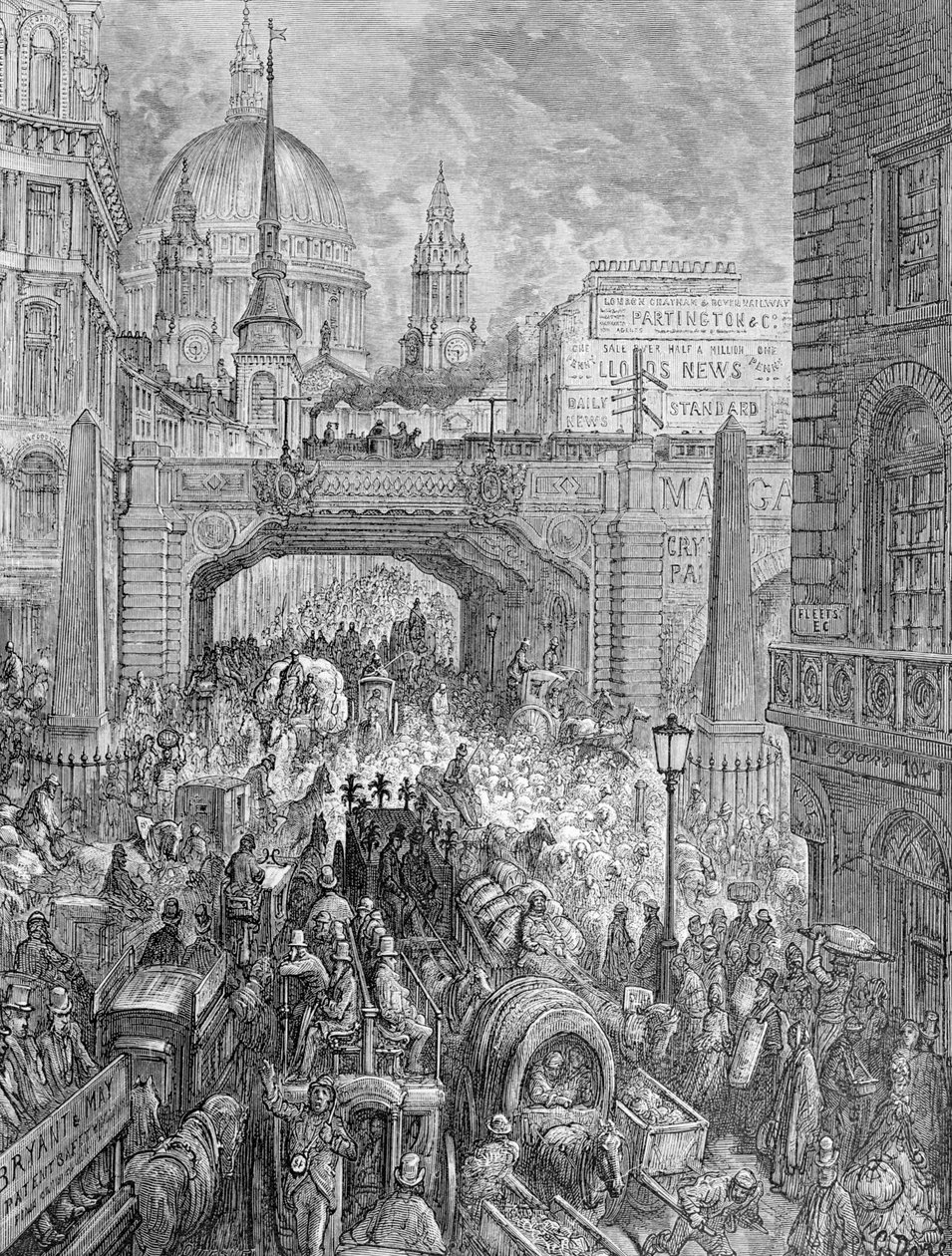 "Ludgate Hill-A Block in the Street", 1872. tekijältä Quesnel