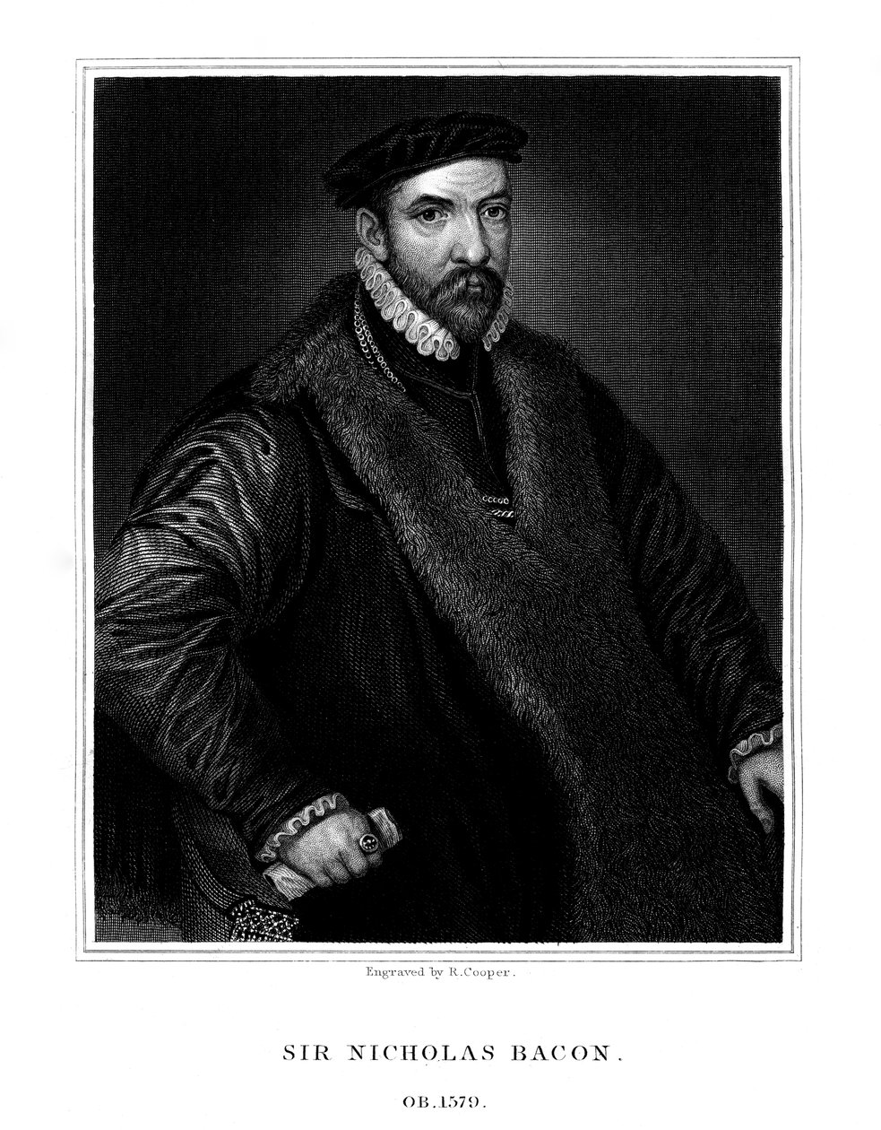 Sir Nicholas Bacon, englantilainen poliitikko, 1826. tekijältä R. Cooper