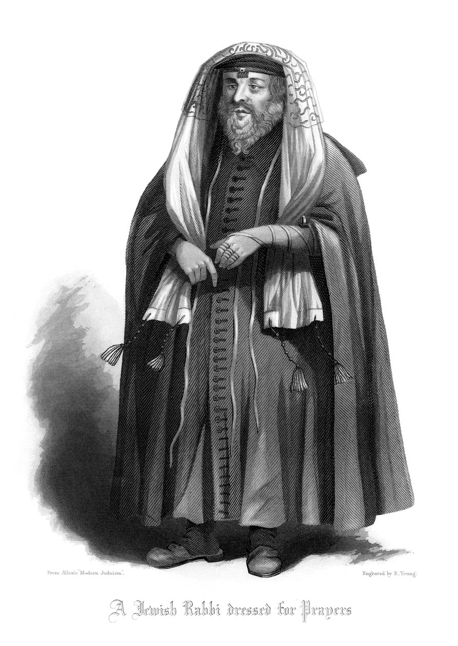 Rukouksiin pukeutunut juutalainen rabbi. tekijältä R. Young