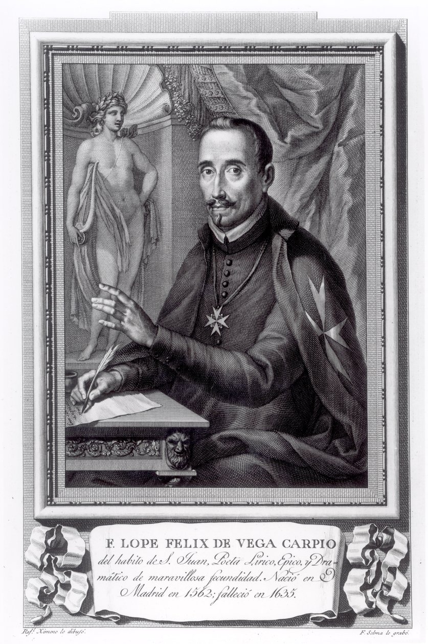 Fernando Selman (1752-1810) kaivertama Lope Felix de Vega Carpion (1562-1635) muotokuva tekijältä Rafael Ximeno y Planes