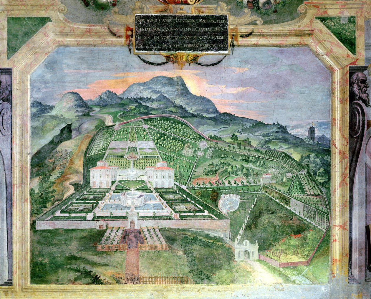 Villa Lante, fresko Loggiassa, n. 1574-76 tekijältä Raffaellino da Reggio