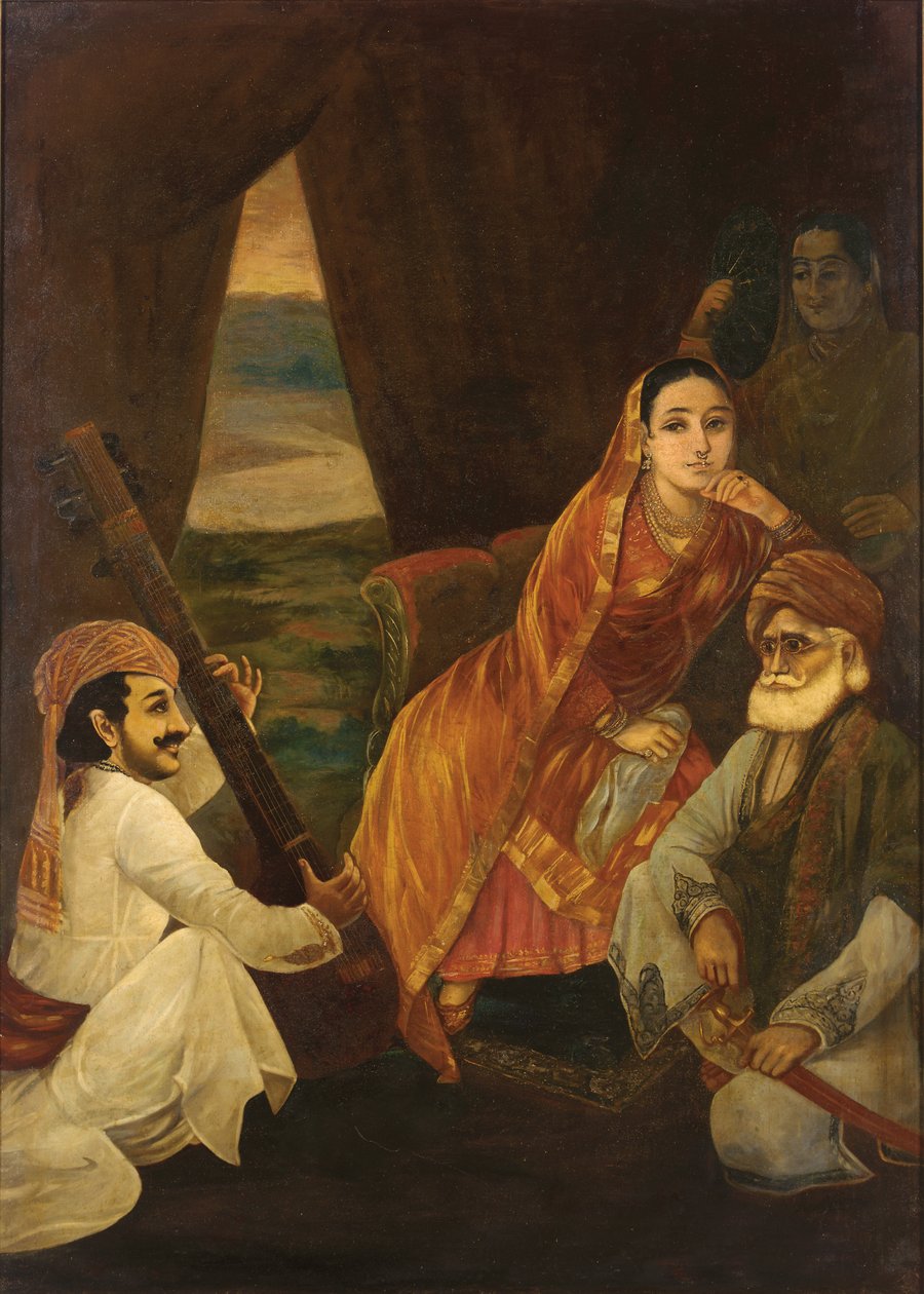 Oikeuskohtaus (öljy kankaalle) tekijältä Raja Ravi Varma