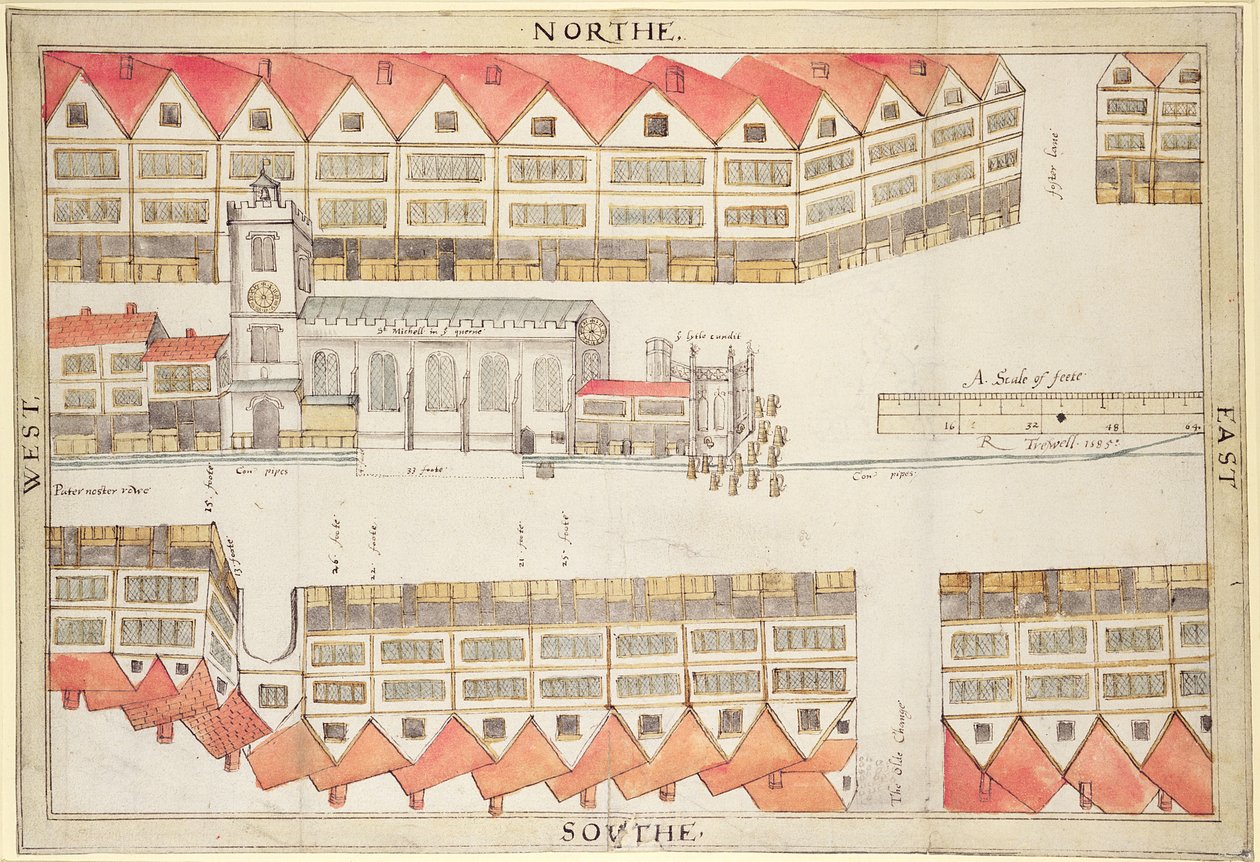 Cheapsiden kartta, Lontoo, 1585 (kynä ja wc paperille) tekijältä Ralph Treswell