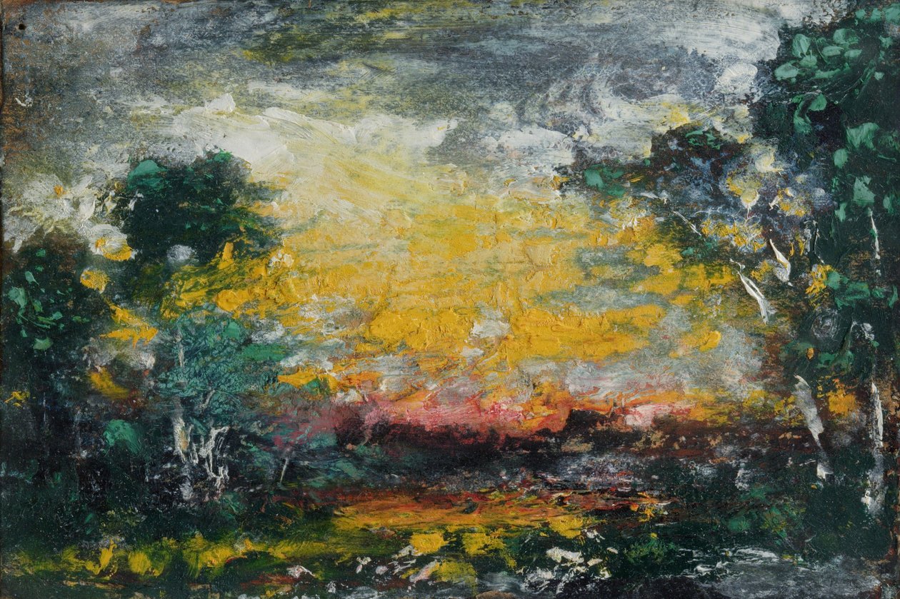 Auringonlasku, 1916 (öljy pahville) tekijältä Ralph Albert Blakelock