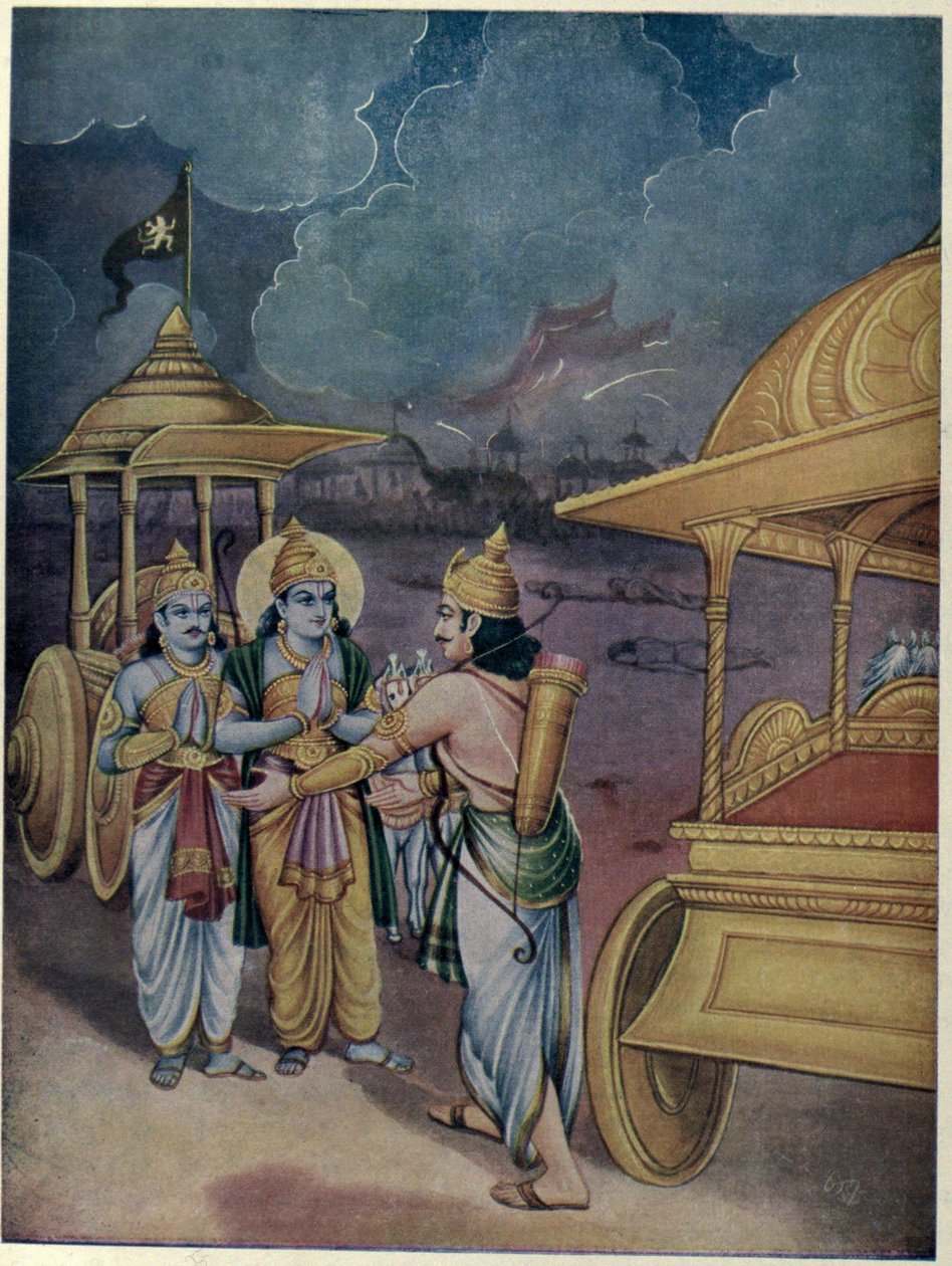 Arjuna ja Srikrishna tapaavat Yudhistiran tekijältä Ramanarayanadatta astri