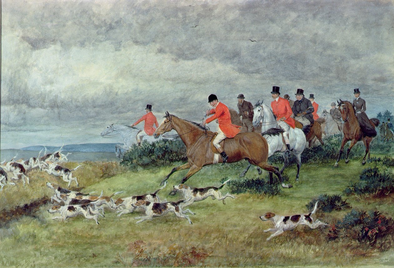 Ketujen metsästys Surreyssa, 1800-luku (akvarelli) tekijältä Randolph Caldecott