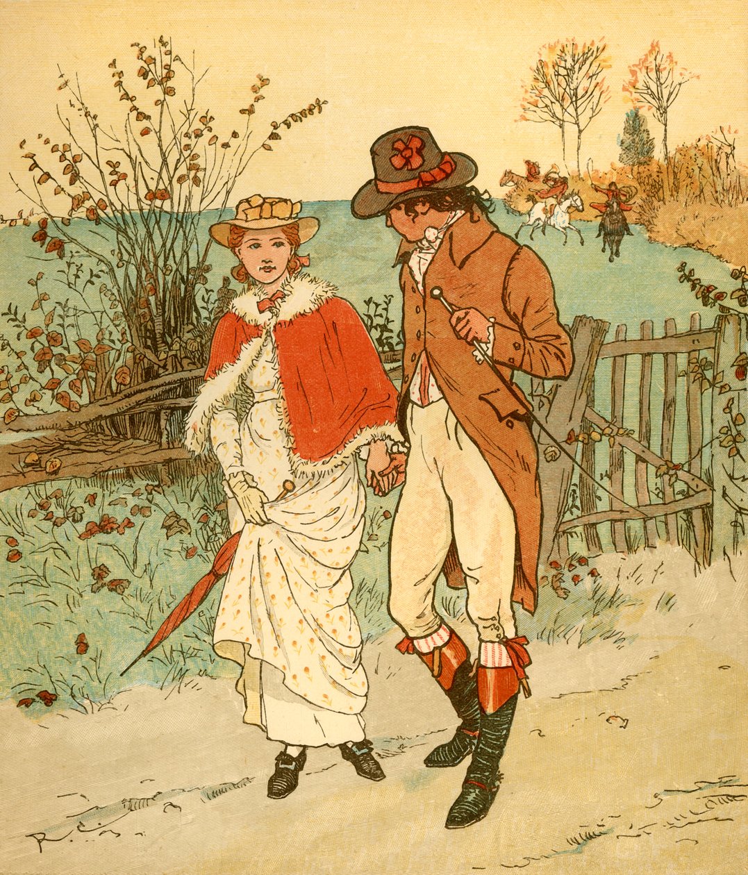 Kaksi nuorta rakastajaa kaistalla, c1880. tekijältä Randolph Caldecott