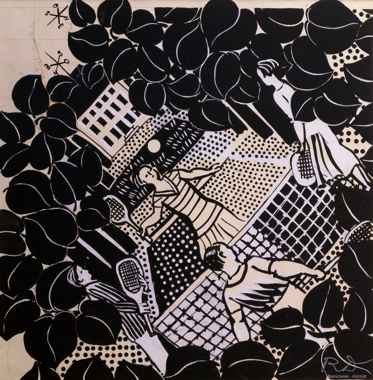 Tennis (tussi ja guassi paperille) (kynä ja muste) tekijältä Raoul Dufy