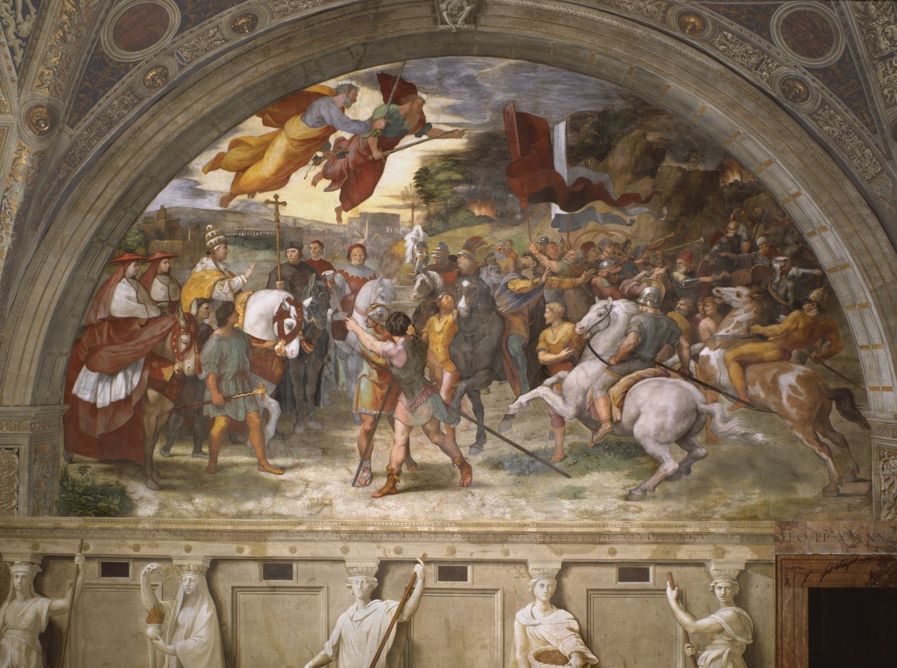 Leo Suuren ja Attilan tapaaminen, Stanza di Eliodoro, 1514 tekijältä Raffaello Sanzio Raphael