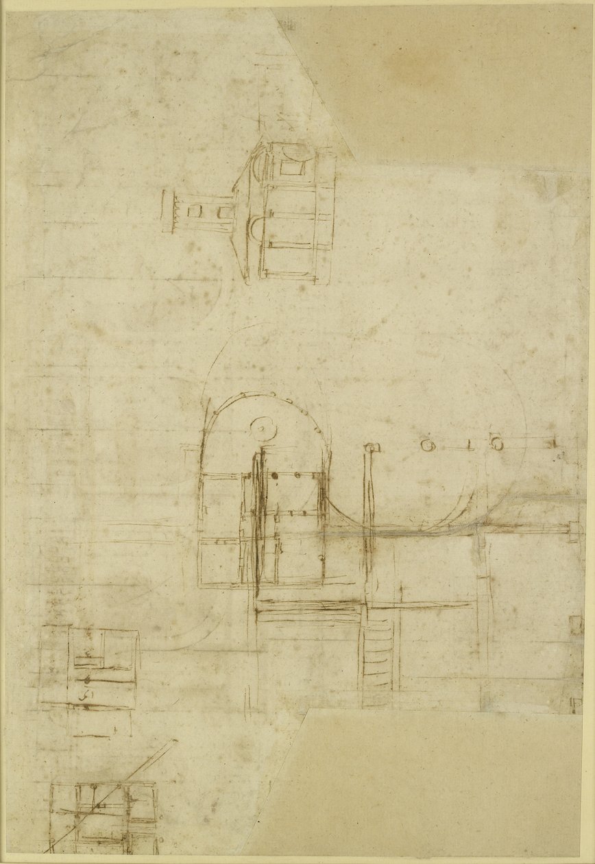 Verso: Erilaisia karkeasti luonnosteltuja pohjapiirroksia, WA1846.215 tekijältä Raffaello Sanzio Raphael