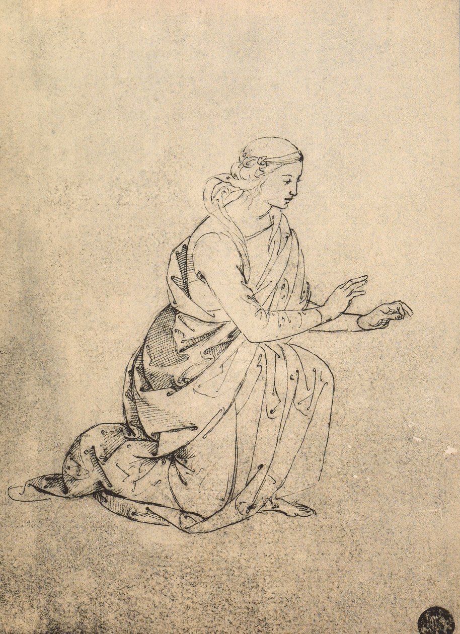 Naishahmo polvistuu; piirustus Raphael. Gallerie dellAccademia, Venetsia tekijältä Raffaello Sanzio Raphael