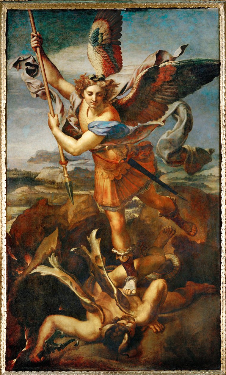 Arkkienkeli Mikael tappaa demonin ... tekijältä Raphael (1483 1520)