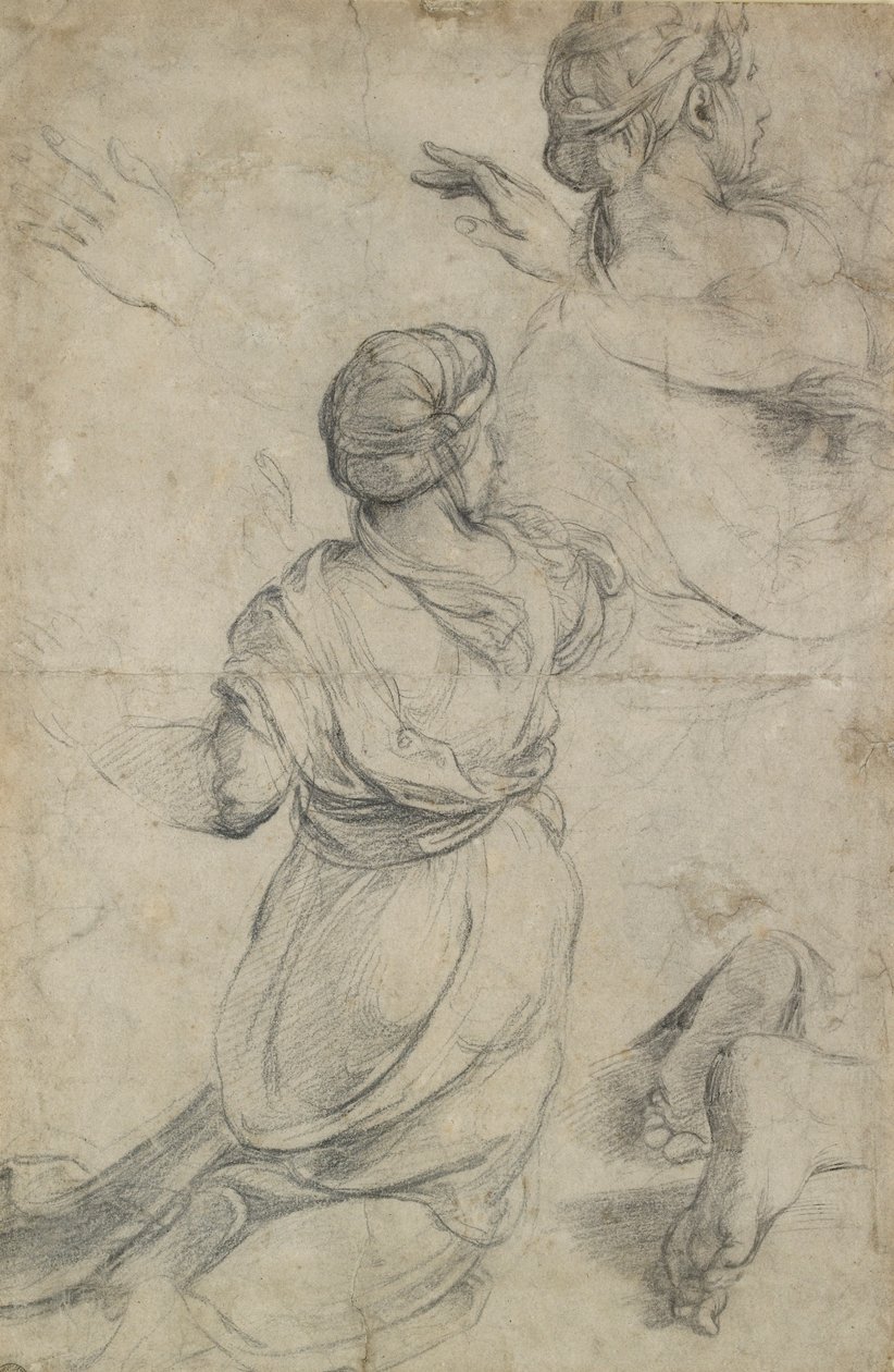 Tutkimuksia kahdelle polvistuvalle naiselle, c1500-1520 tekijältä Raphael
