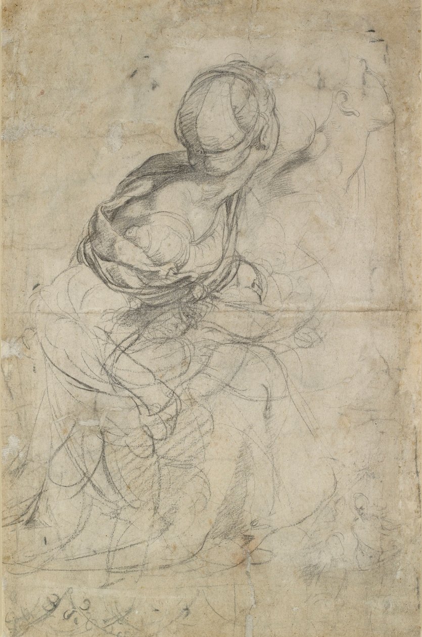 Tutkimuksia kahdelle polvistuvalle naiselle, c1500-1520 tekijältä Raphael