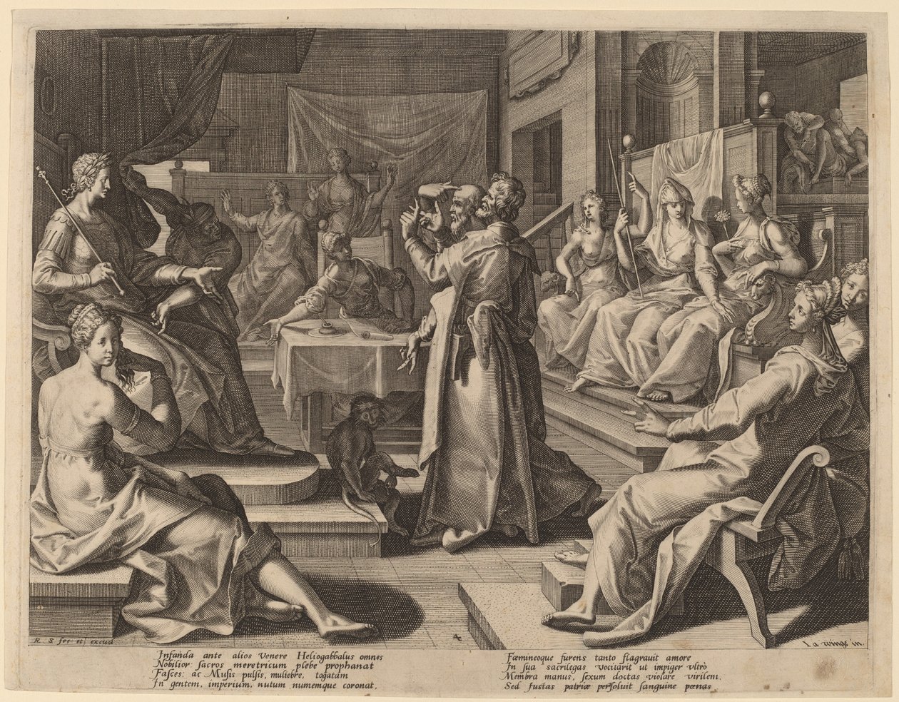 Heliogabalus ja viisaat naiset, 1589. tekijältä Raphael Sadeler