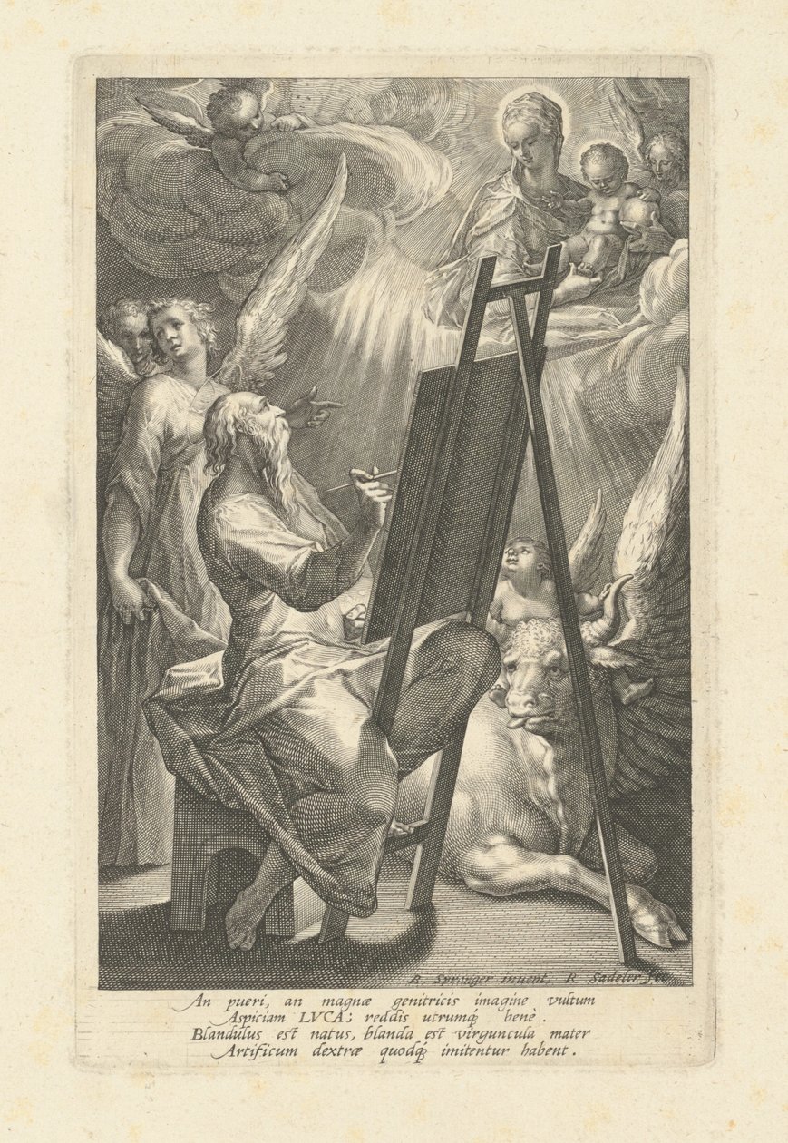 Pyhä Luukas maalasi Neitsyt, 1580-luku. tekijältä Raphael Sadeler