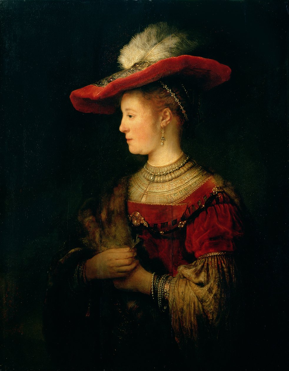 Muotokuva Saskia van Uylenburghista (1612-42) tekijältä Rembrandt van Rijn