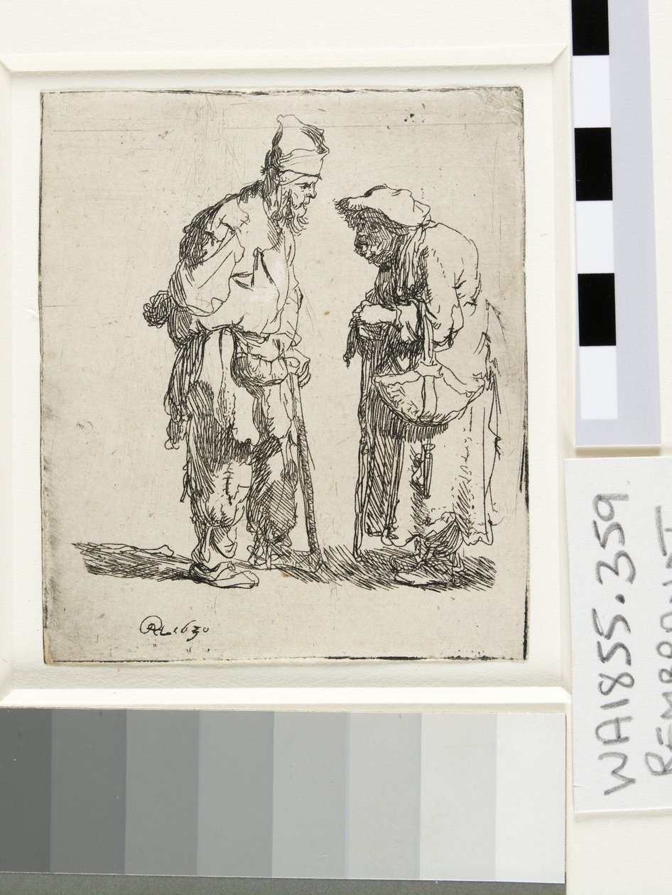 Kerjäläismies ja kerjäläisnainen keskustelevat, 1630 tekijältä Rembrandt van Rijn