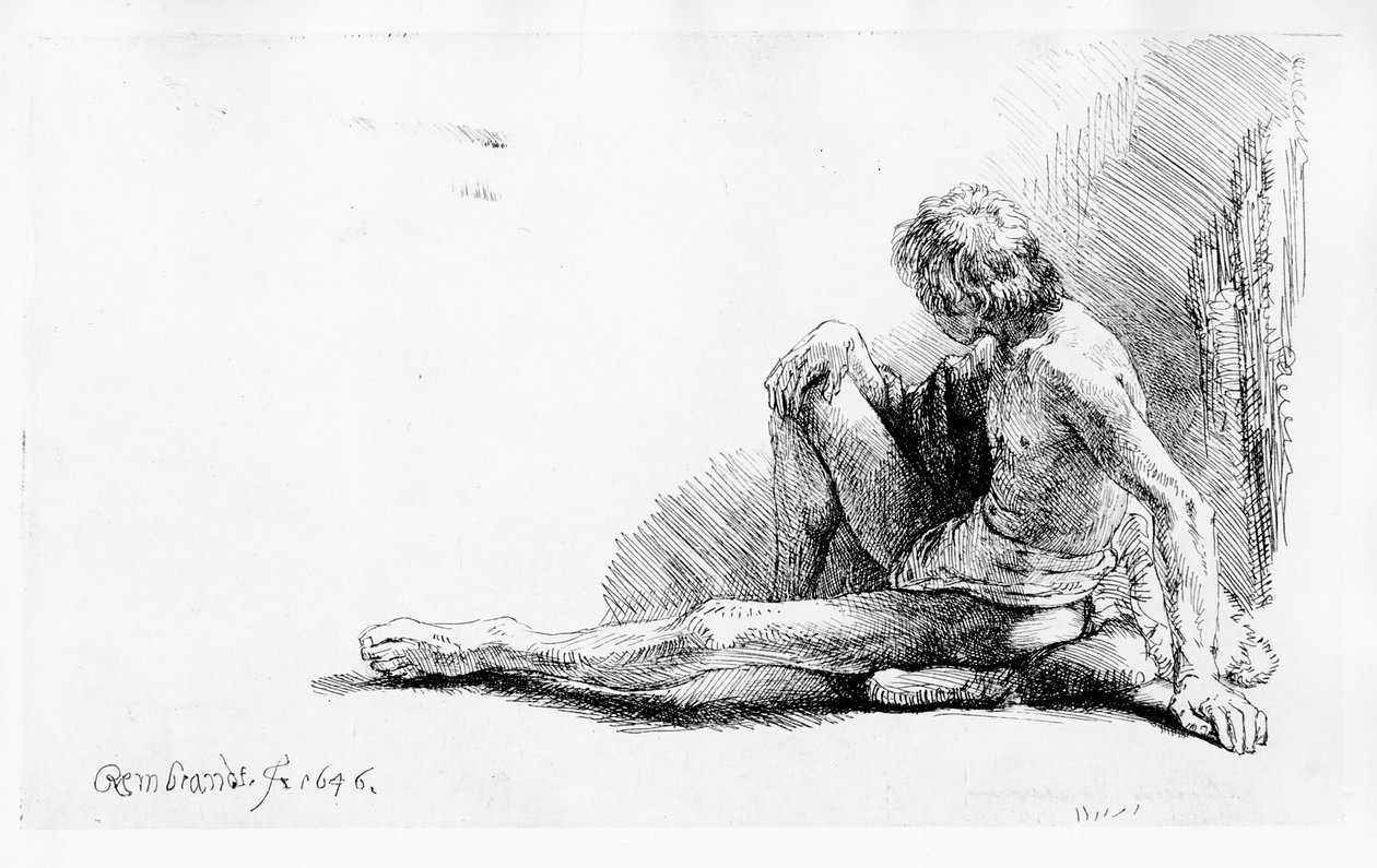 Mies istuu maassa, 1646 tekijältä Rembrandt van Rijn