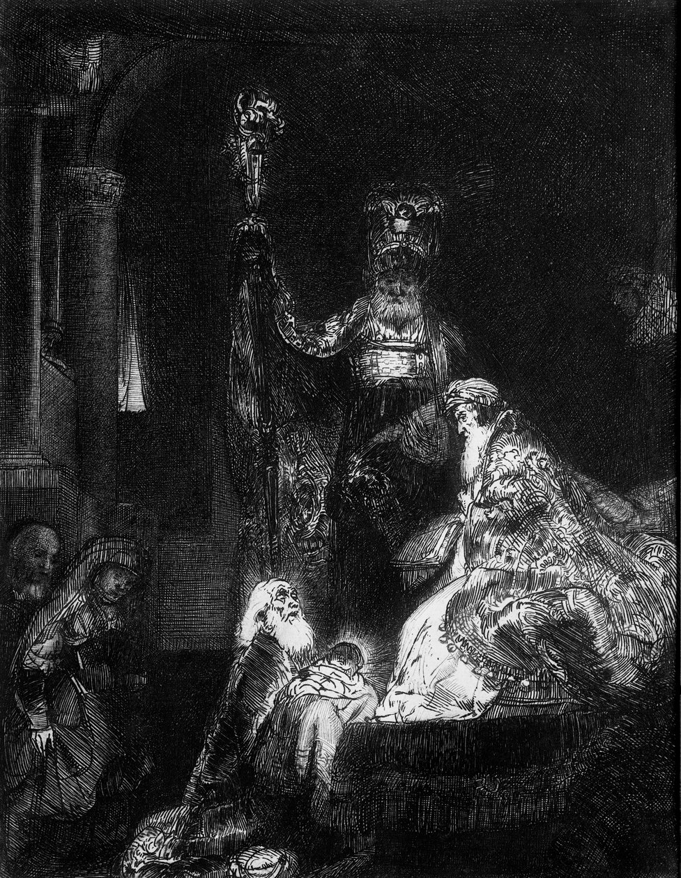 Esitys temppelissä, 1654 (mezzotint) tekijältä Rembrandt van Rijn