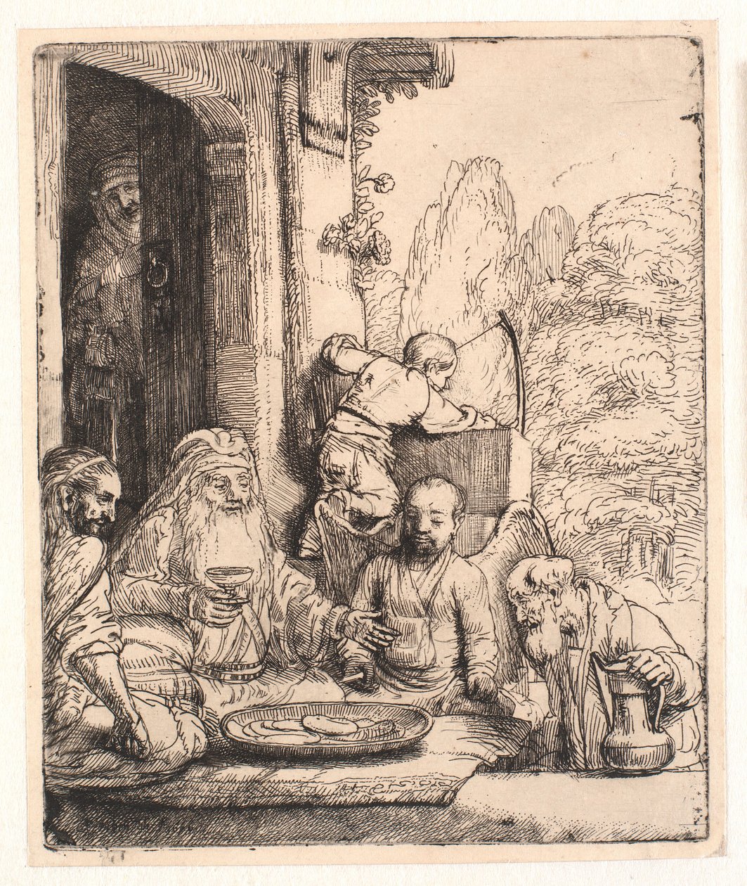 Abraham viihdyttää enkeleitä tekijältä Rembrandt van Rijn