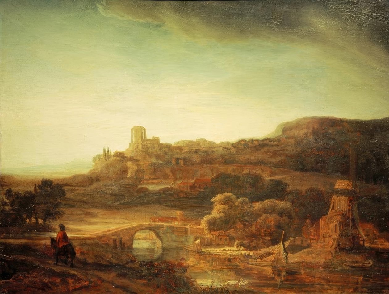 Flußlandschaft mit Windmühle tekijältä Rembrandt van Rijn
