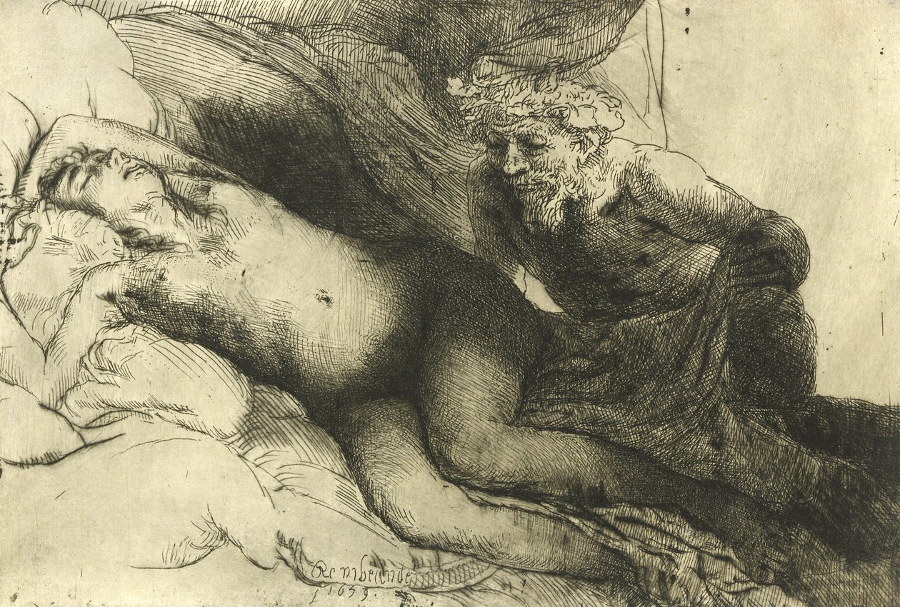 Jupiter ja Antiope, n. 1659 tekijältä Rembrandt van Rijn