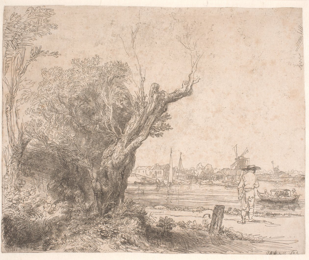 Maisema. "Uudelleenvalinta" tekijältä Rembrandt van Rijn