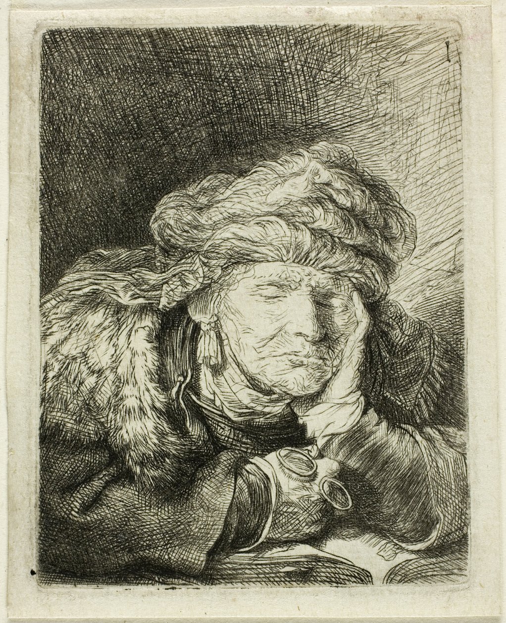 Vanha nainen nukkuu tekijältä Rembrandt van Rijn