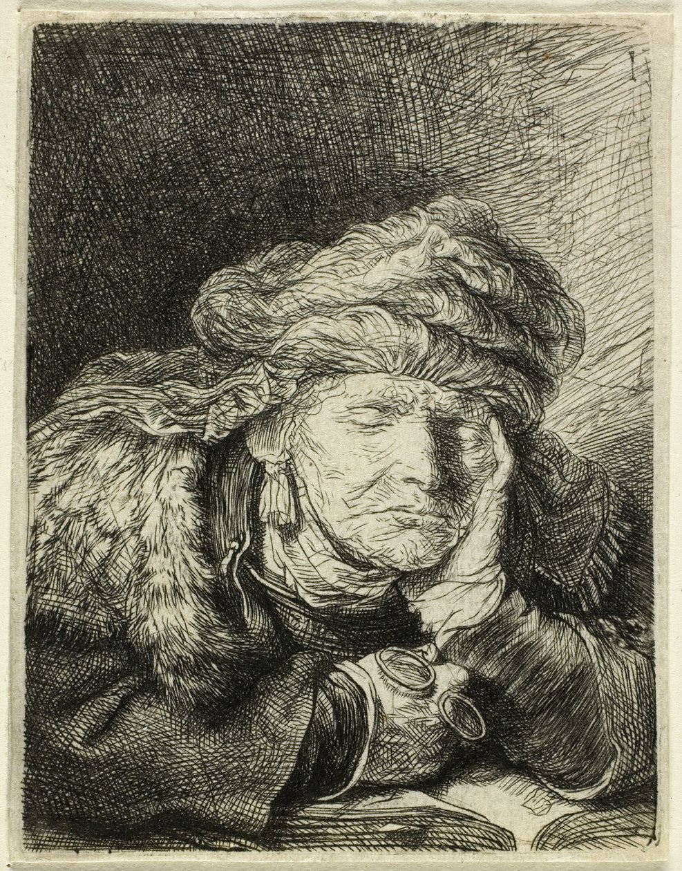 Vanha nainen nukkuu tekijältä Rembrandt van Rijn