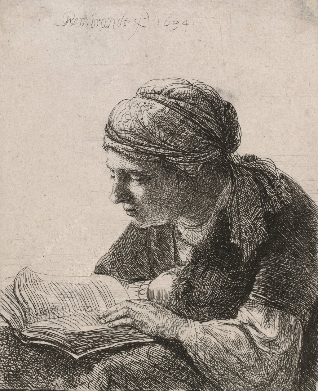 Lukeva nainen, 1634. tekijältä Rembrandt van Rijn