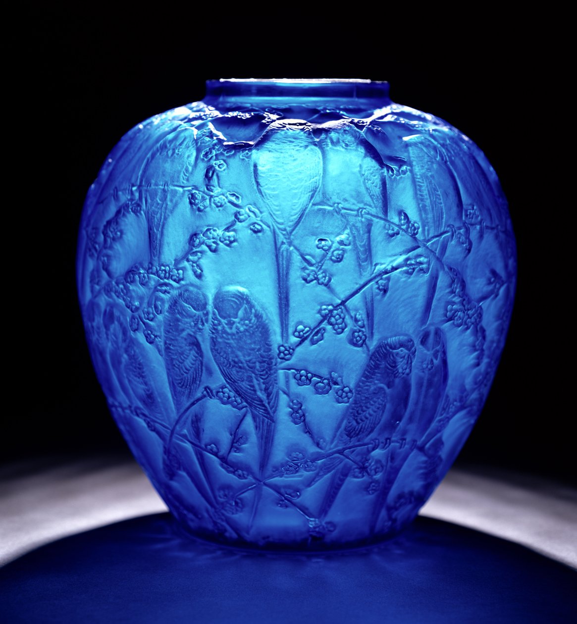 Perruches Electric Blue Maljakko (lasi) tekijältä Rene Jules Lalique