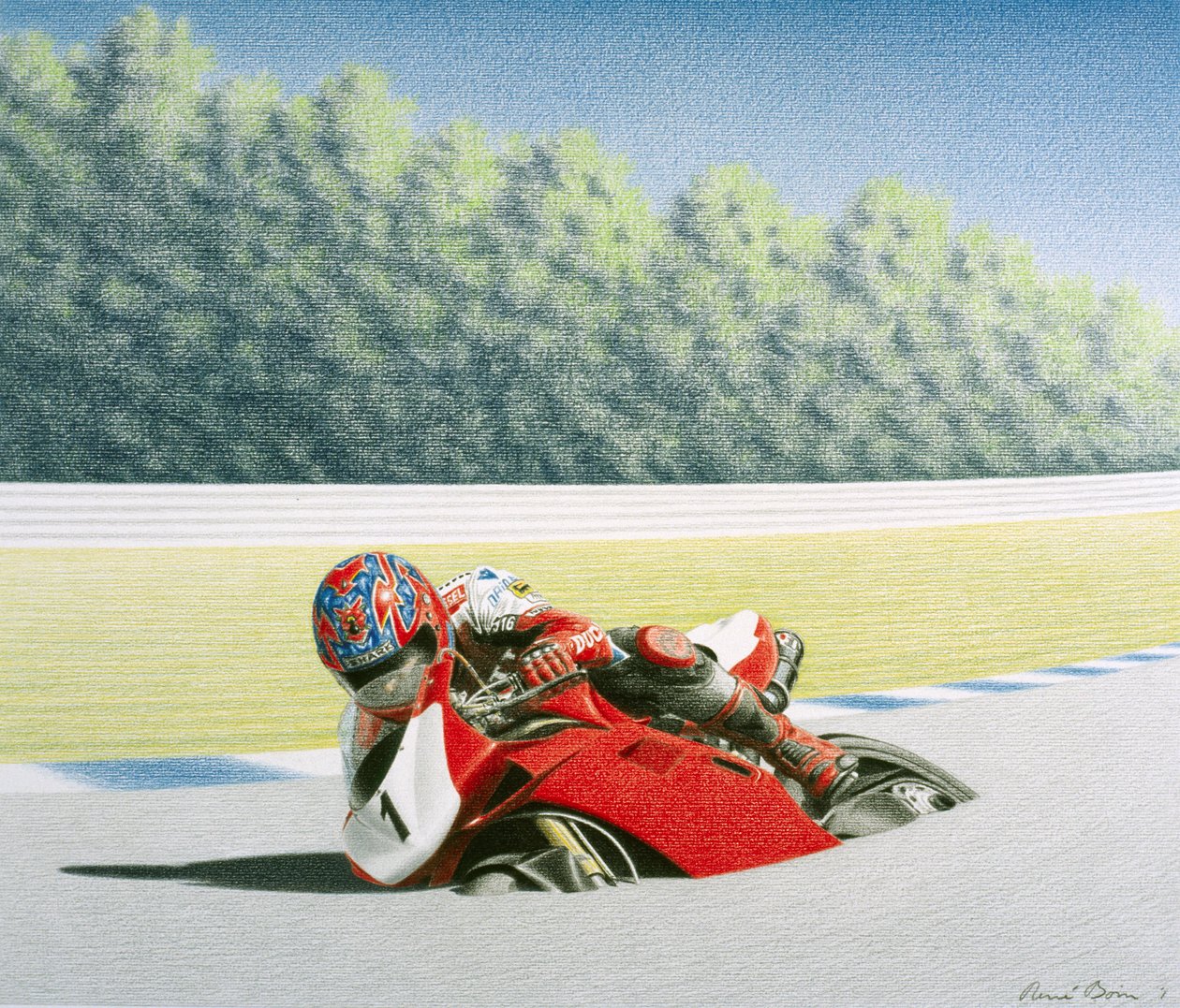 Roadrace, 2001, Värikynäpiirros paperille tekijältä Rene Boin