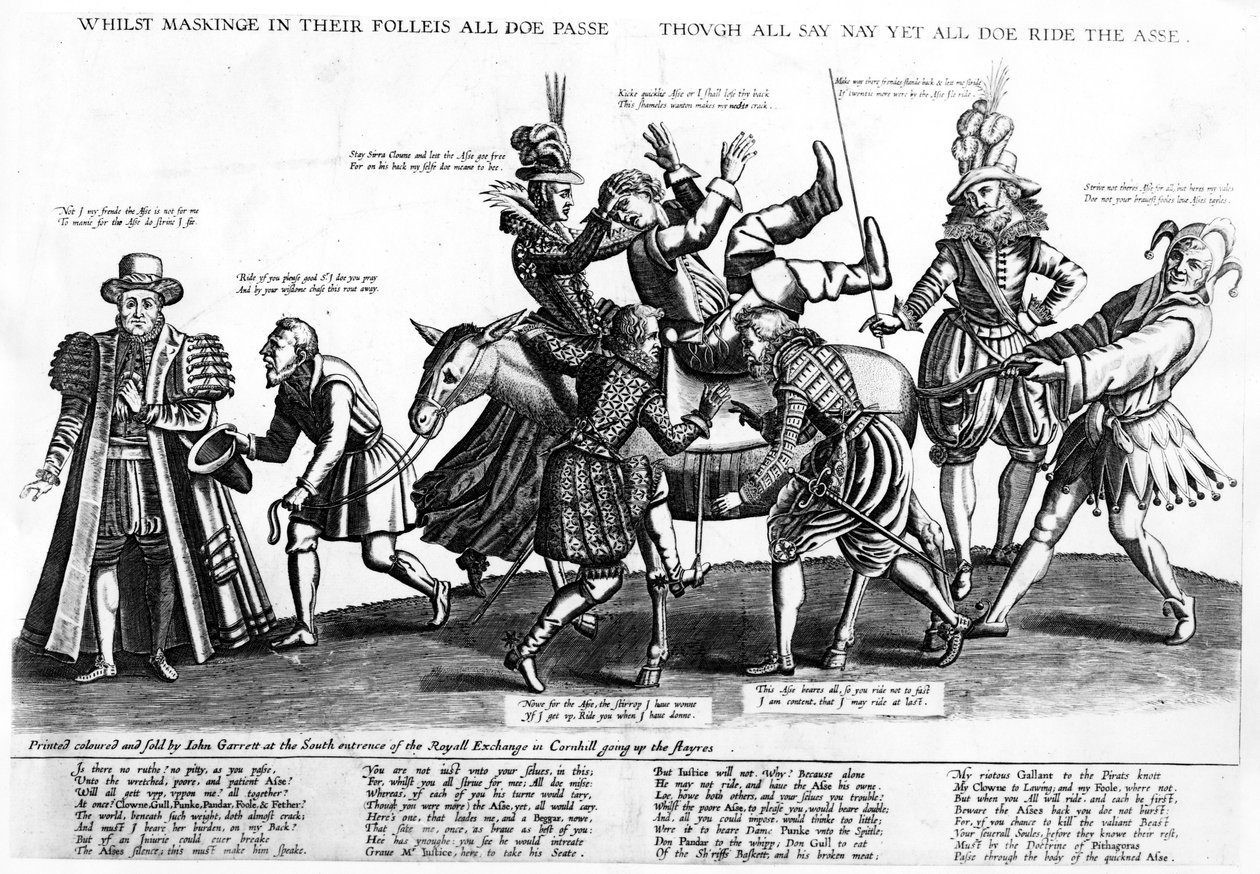 Naamioituessaan folleissa kaikki menevät ohi, vaikka kaikki sanovat ei, mutta kaikki ratsastavat aasilla, 1607 tekijältä Renold Elstrack