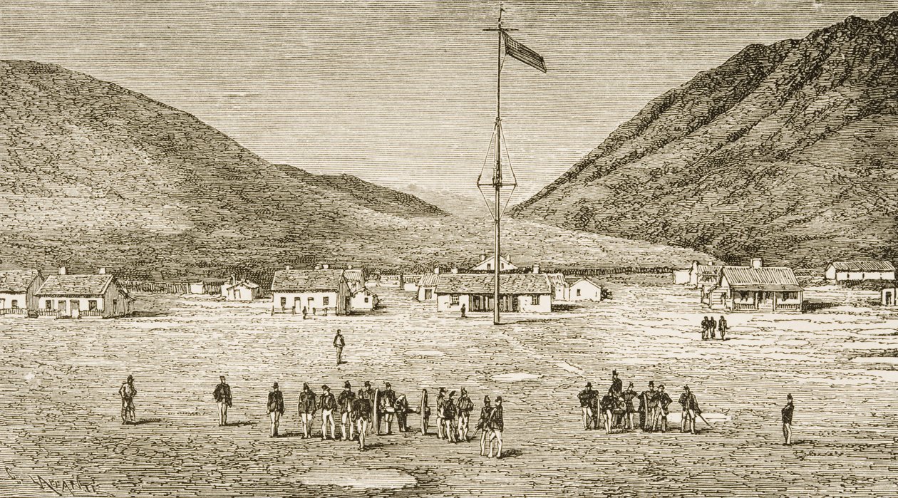 Fort Douglas Camp ja Red Buttes Ravine lähellä Salt Lake Cityä, Utah, 1870, n. 1880 tekijältä Reverend Samuel Manning