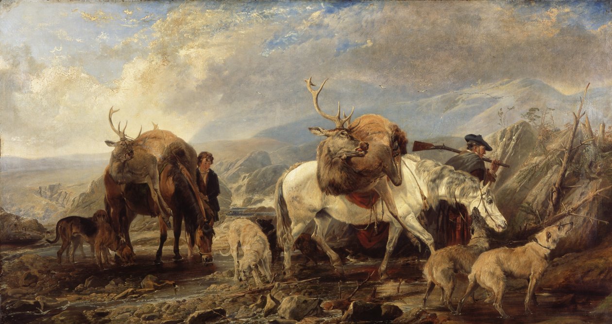 Hirvenmetsästäjän paluu, 1846 tekijältä Richard Ansdell